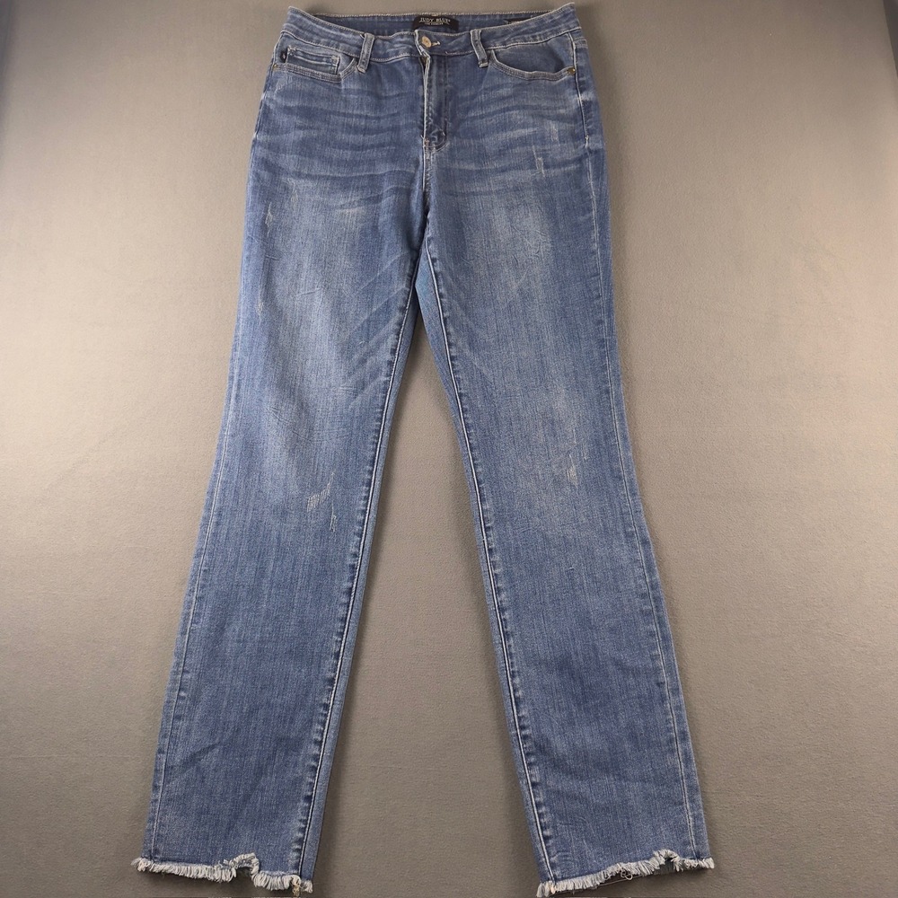 Judy Blue Boyfriend Fit Jeans Medium Wash Frayed Raw Hem JB88357 Size 13/31